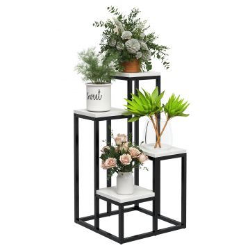 Outsunny Suport de Flori pe 4 Niveluri, Raft de Colt pentru Plante, Suport pentru Ghivece, 34x34x70 cm, Negru | Aosom Romania