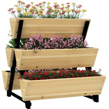 Outsunny Jardinieră de Exterior cu 5 Structuri din Lemn, Jardinieră de Grădină cu Orificii de Drenaj, 75x78x77 cm, Lemn Natural | Aosom Romania