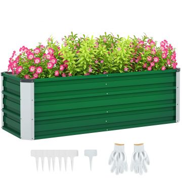 Outsunny Pat de Grădină Ridicat Fără Fund, din Oțel, cu 2 Zone de Cultivare, 125x47x40 cm, Verde | Aosom Romania