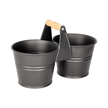 Galeata pentru 2 ghivece cu maner din lemn Mary's Garden Supplies 12.5 cm, culoarea negru