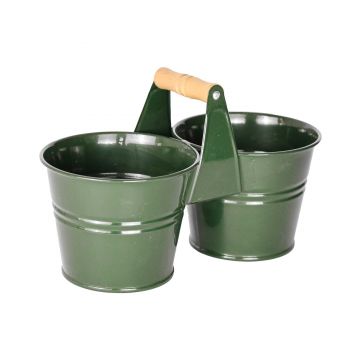 Galeata pentru 2 ghivece cu maner din lemn Mary's Garden Supplies 12.5 cm, culoarea verde