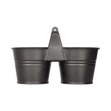 Galeata pentru 2 ghivece cu maner din lemn Mary's Garden Supplies 14 cm, culoarea negru