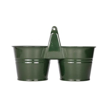 Galeata pentru 2 ghivece cu maner din lemn Mary's Garden Supplies 14 cm culoarea verde