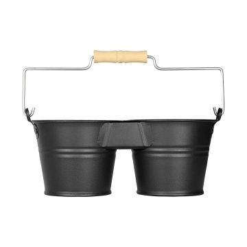 Galeata pentru 2 ghivece cu maner din lemn Mary's Garden Supplies, culoarea negru