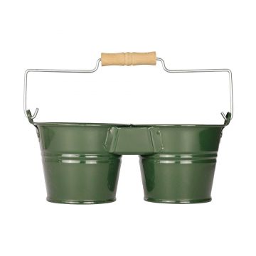 Galeata pentru 2 ghivece cu maner din lemn Mary's Garden Supplies, culoarea verde