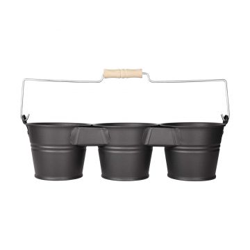 Galeata pentru 3 ghivece cu maner din lemn Mary's Garden Supplies, culoarea negru