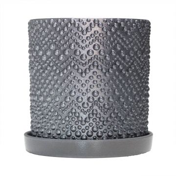 Ghiveci ceramic cu farfurioara, model Beads Dark Gray