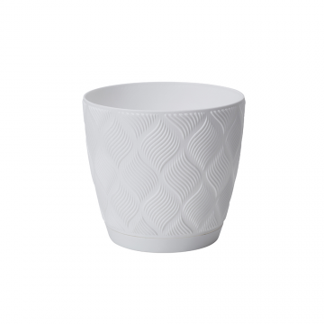 Ghiveci cu farfurie Flow Petit Eco, PVC, alb, diametru 13 cm, inaltime 12 cm