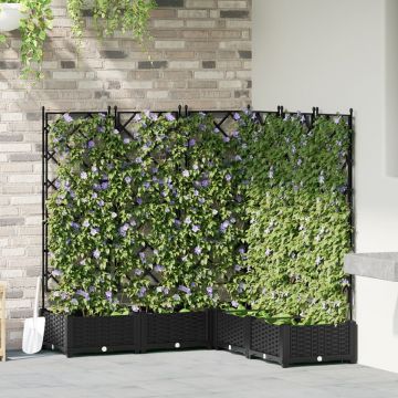Ghiveci de grădină cu trelis 5 pcs Negru 120x120x125.5 cm