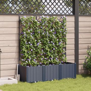 Jardinieră cu Grătar 3 piese Gri 120x40x143 cm