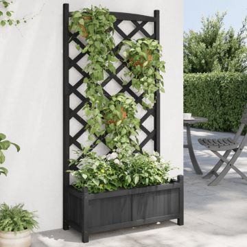 Jardinieră cu spalier, negru, lemn masiv de brad
