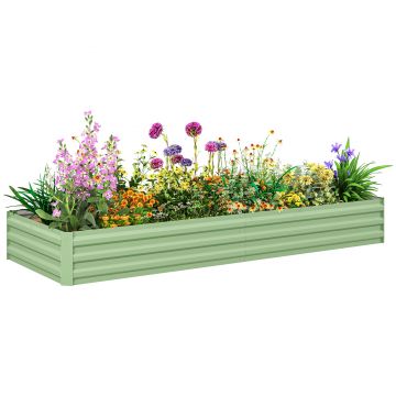 Outsunny Bara de flori înălțată din oțel, Fund deschis, Asamblare ușoară, 241L x 90,5L x 30H cm, Verde | Aosom Romania