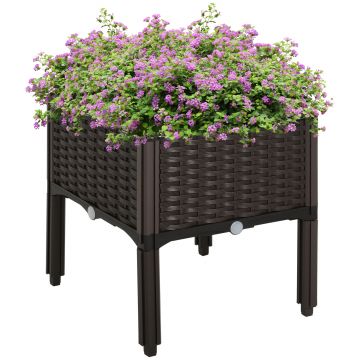 Outsunny Jardinieră înaltă, Jardiniere cu găuri de scurgere, Jardiniere cu aspect de rățușcă din plastic, Maro, 40 x 40 x 44 cm | Aosom Romania
