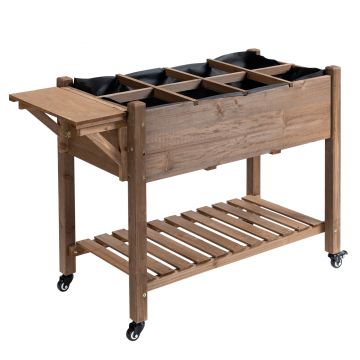 Outsunny Jardinieră pe Picior - Carré potager cu roți - raft, Tavă Rabatabilă, Inserturi de Irigare, Fâș de Drenaj Inclus - Lemn Brad pre-uleiuit | Aosom Romania