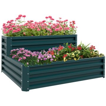 Outsunny Pat de flori înălțat fond deschis 2 etaje pentru plante aromatice legume fructe flori 120 x 101 x 58 cm verde | Aosom Romania