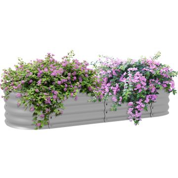 Outsunny Pat de flori pentru plante, pat de flori modular, margini protejate, design fara fund, 150 x 62 x 30 cm, Argintiu | Aosom Romania
