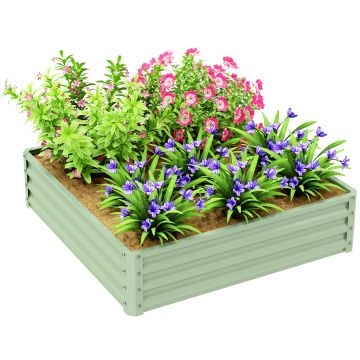 Outsunny Pat de grădină, Jardiniere cu structură de oțel, Verde, 120 x 120 x 30 cm | Aosom Romania