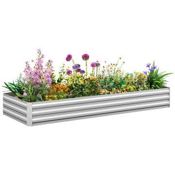 Outsunny Pat de Grădină Ridicat din Metal, Suport pentru Plante, Ierburi și Flori, Argintiu | Aosom Romania