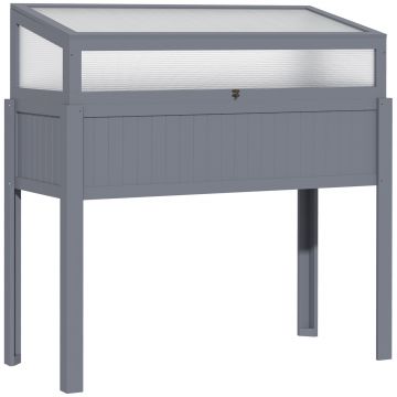 Outsunny Pat inalt din lemn cu sera 2 in 1, Gradina de roșii, Grădină de legume, Pat de plante aromatice, Parcare pentru grădină și terasă din policarbonat, Gri 120 x 54 x 112/122 cm | Aosom Romania