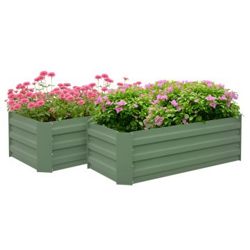 Outsunny Set de 2 paturi de legume pentru gradina dim. 100L x 50l x 30H cm - tabla de otel ondulata verde | Aosom Romania