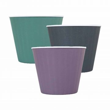 Set 3 Ghivece cu autoudare Ibis 15.7x13 cm, culori Violet/Alb, Granit/Alb, Verde/Alb