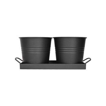 Tavita din metal cu 2 ghivecele Mary's Garden Supplies, 35 cm, culoarea negru