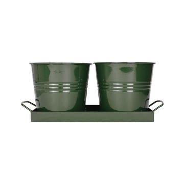 Tavita din metal cu 2 ghivecele Mary's Garden Supplies, 35 cm, culoarea verde
