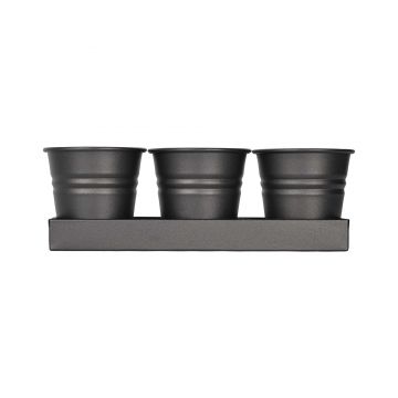 Tavita din metal cu 3 ghivecele Mary's Garden Supplies, 33 cm, culoarea negru