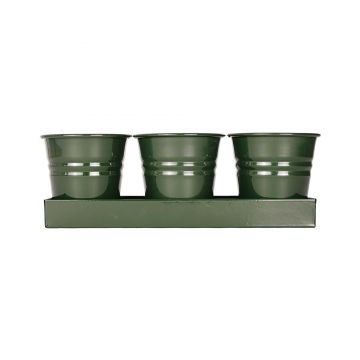 Tavita din metal cu 3 ghivecele Mary's Garden Supplies, 33 cm, culoarea verde