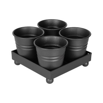 Tavita din metal cu 4 minighivecele Mary's Garden Supplies, culoarea negru
