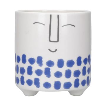 Ghiveci din ceramică Kitchen Craft Happy Face, alb-albastru