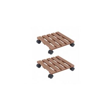 Suporturi de plante cu role, 2 buc., maro, 30x30x7,5 cm, wpc